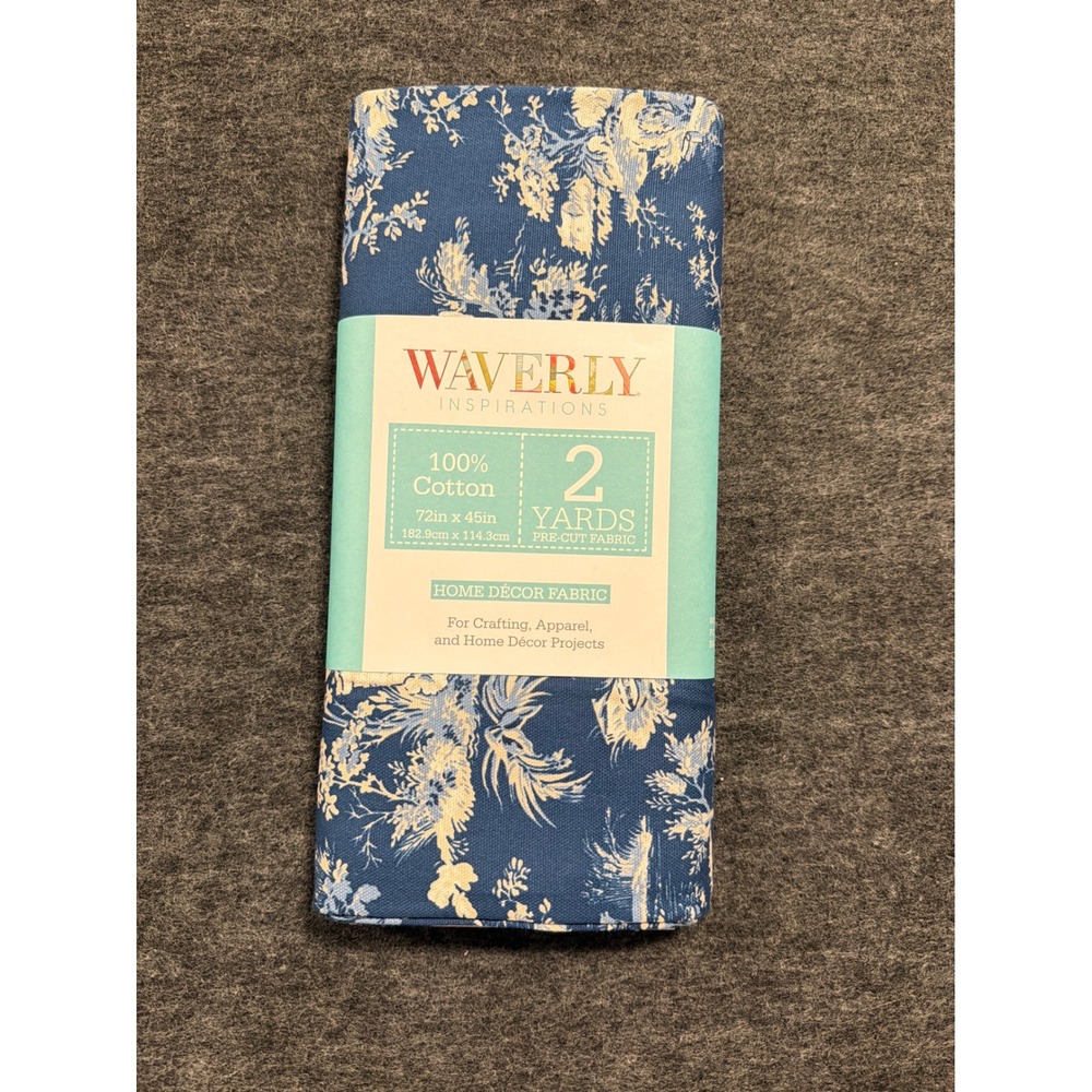 Waverly Inspirations Fabric 2 Yards Navy Blue Floral Toile 100% Cotton 72"x45"